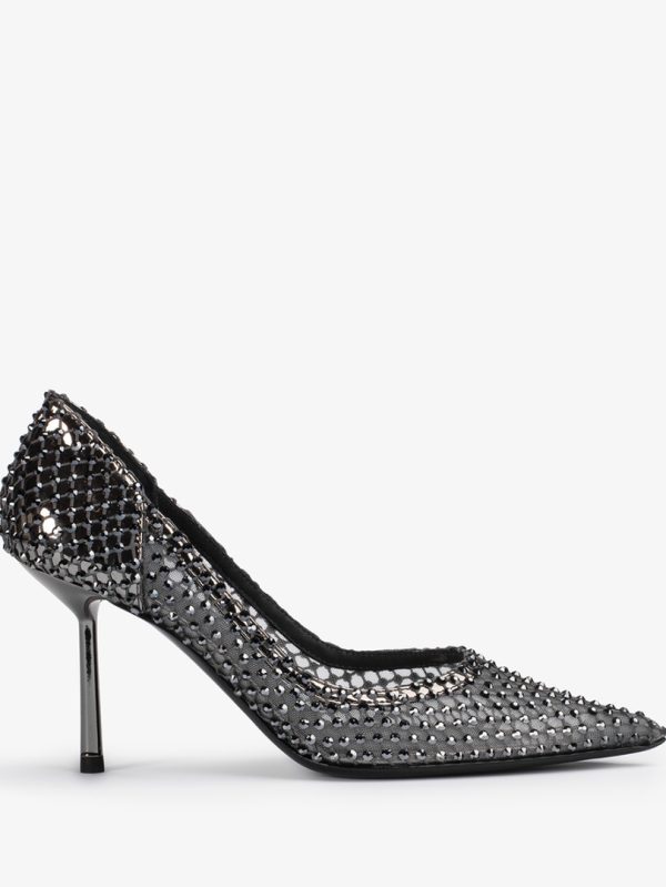 GILDA PUMP 80 mm-Pewter fishnet pump with Crystals